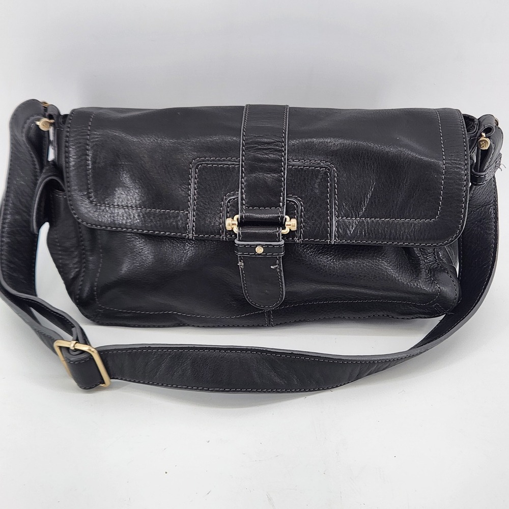 Liz Claiborne Leather‎ Shoulder Bag Black Flap Purse Classic Medium